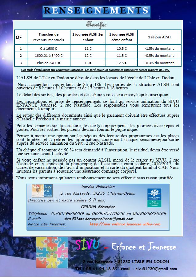 Programme SIVU 6-11 ans vacances de Noël 2016