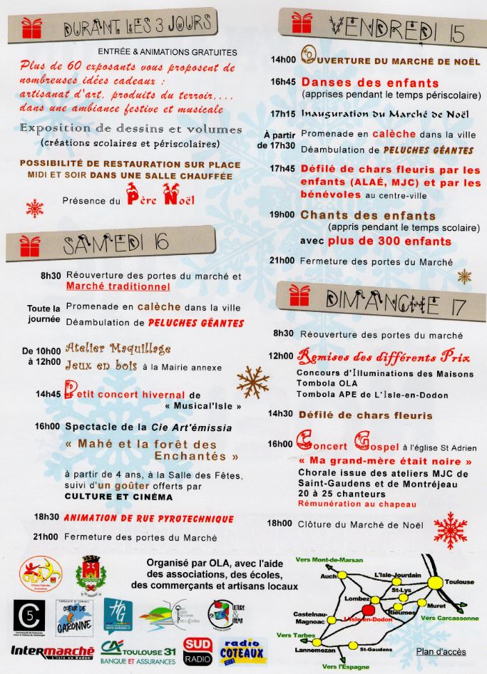 affiche programme  marché de noël l'isle en dodon décémbre 2017