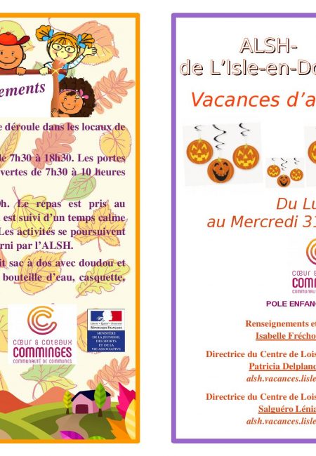 Face 1 de la plaquette activités corrigée et validée ALSH L Isle-en-Dodon automne 2018-page-001